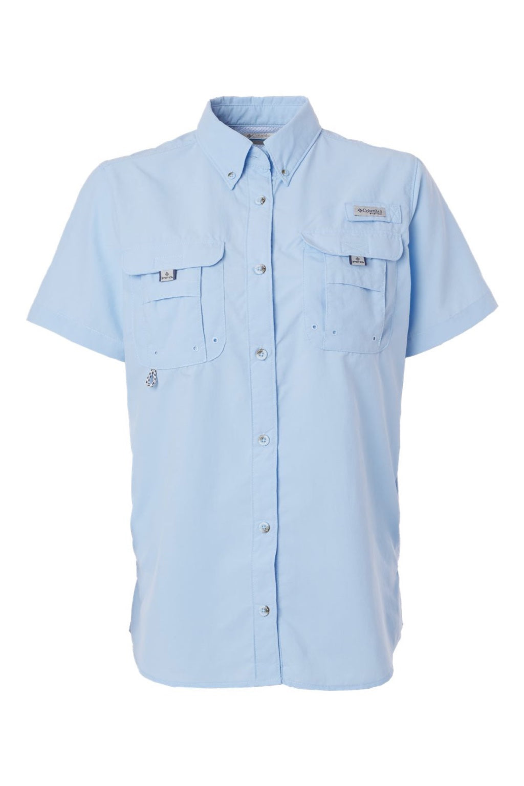 Columbia 212473 Womens PFG Bahama Short Sleeve Button Down Shirt w/ Double Pockets Sail Blue Flat Front