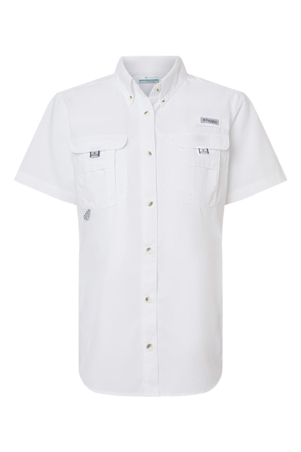 Columbia 212473 Womens PFG Bahama Short Sleeve Button Down Shirt w/ Double Pockets White Flat Front