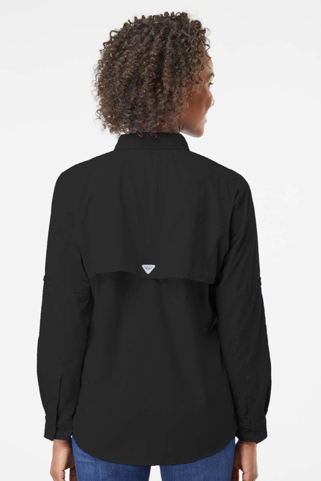 Columbia 212474 Womens PFG Bahama Long Sleeve Button Down Shirt w/ Double Pockets Black Model Back