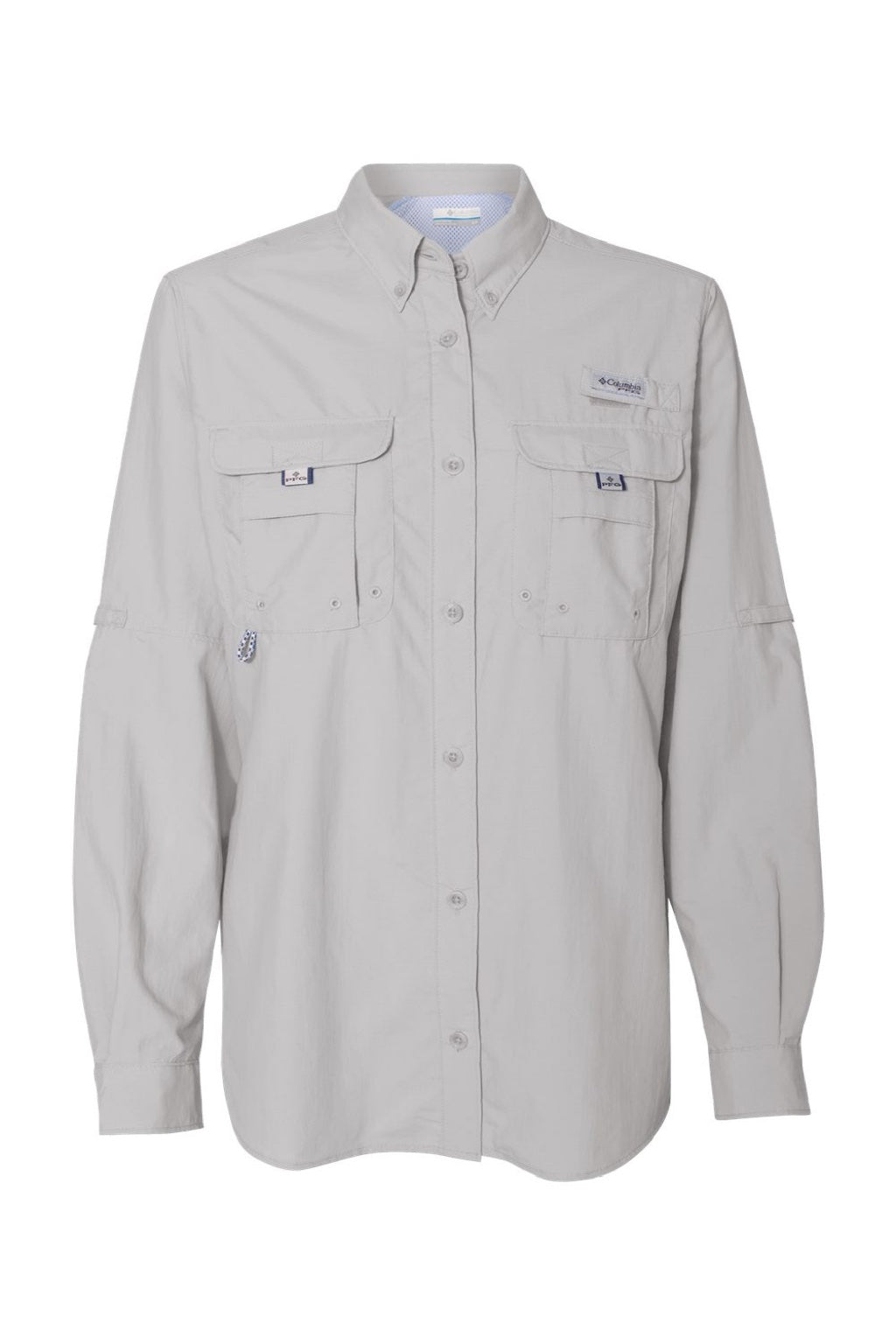 Columbia 212474 Womens PFG Bahama Long Sleeve Button Down Shirt w/ Double Pockets Cool Grey Flat Front