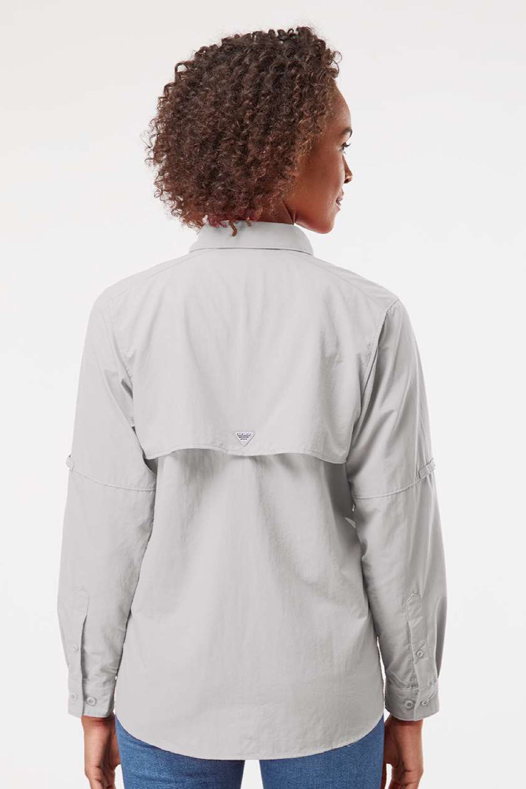 Columbia 212474 Womens PFG Bahama Long Sleeve Button Down Shirt w/ Double Pockets Cool Grey Model Back