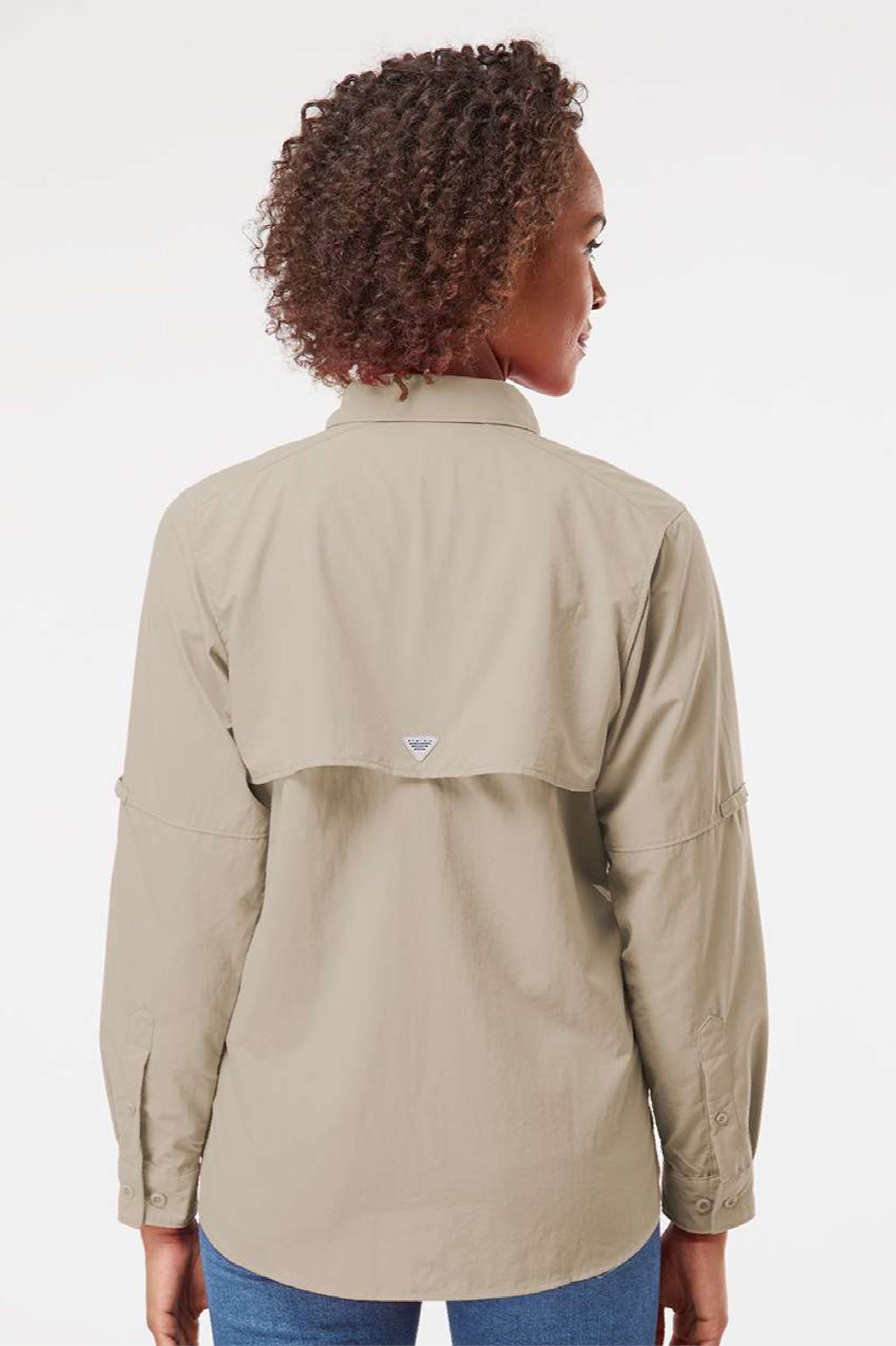 Columbia 212474 Womens PFG Bahama Long Sleeve Button Down Shirt w/ Double Pockets Fossil Model Back