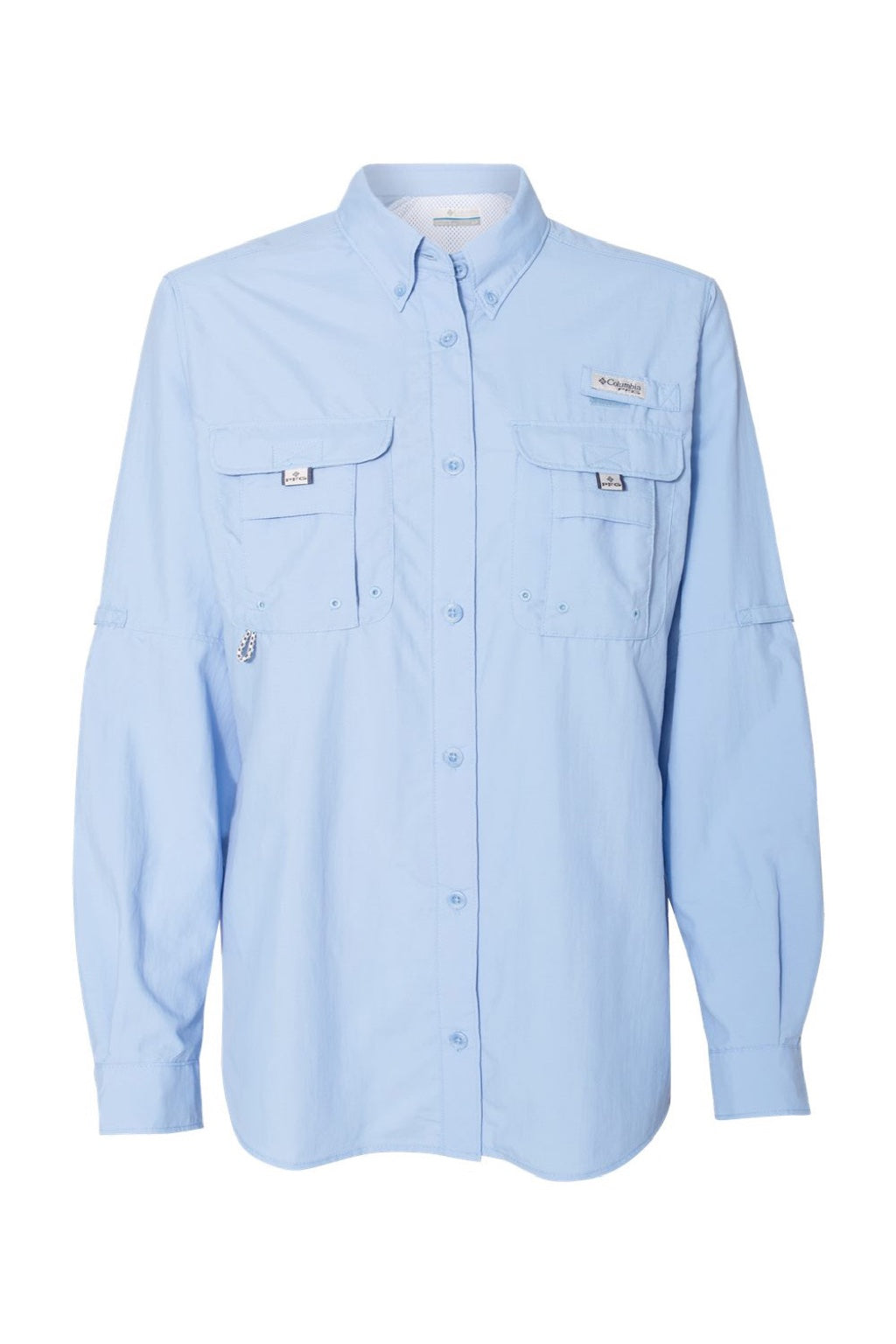 Columbia 212474 Womens PFG Bahama Long Sleeve Button Down Shirt w/ Double Pockets Sail Blue Flat Front