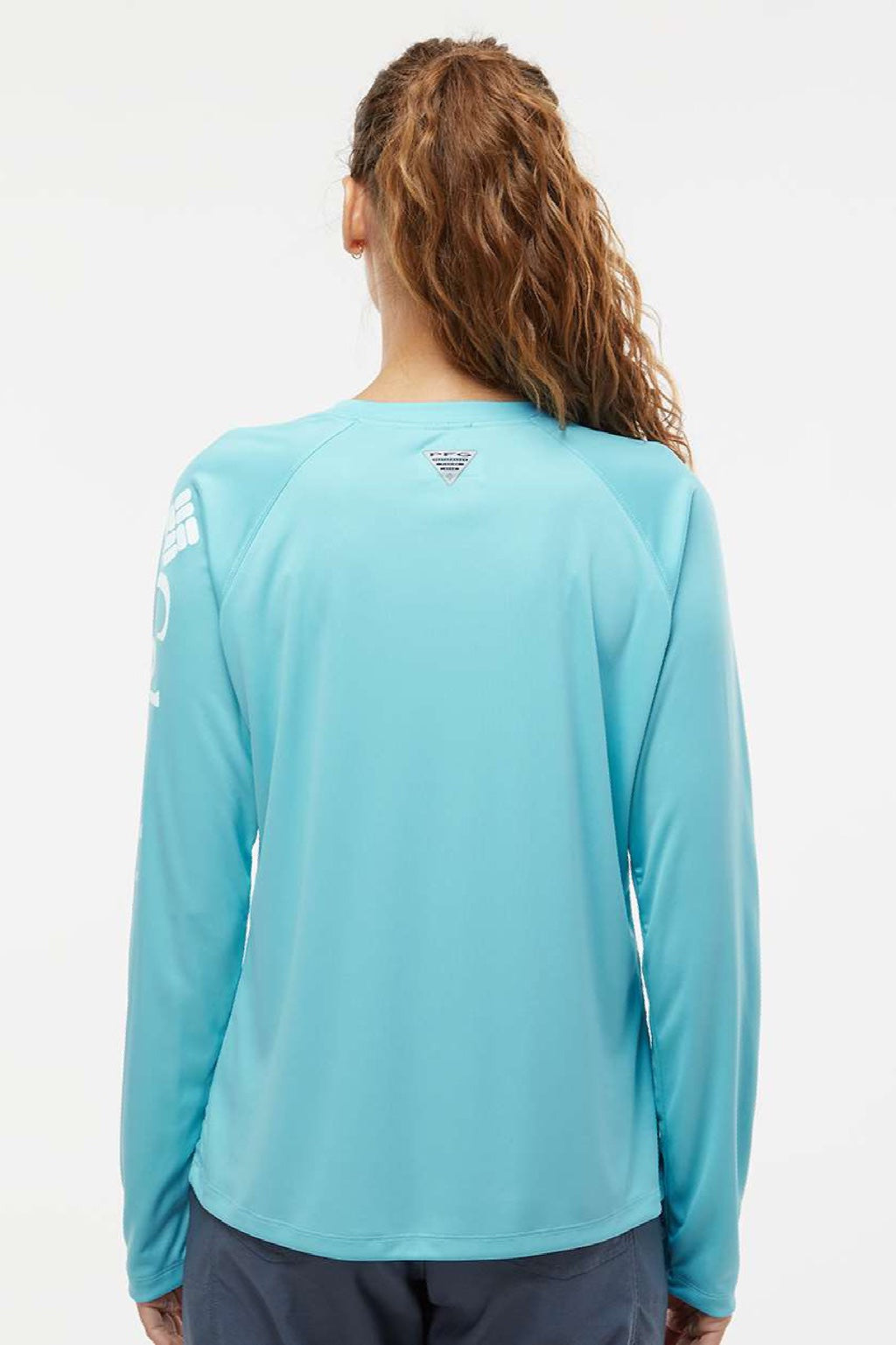 Columbia 212485 Womens PFG Tidal II Long Sleeve Crewneck T-Shirt Clear Blue/White Model Back