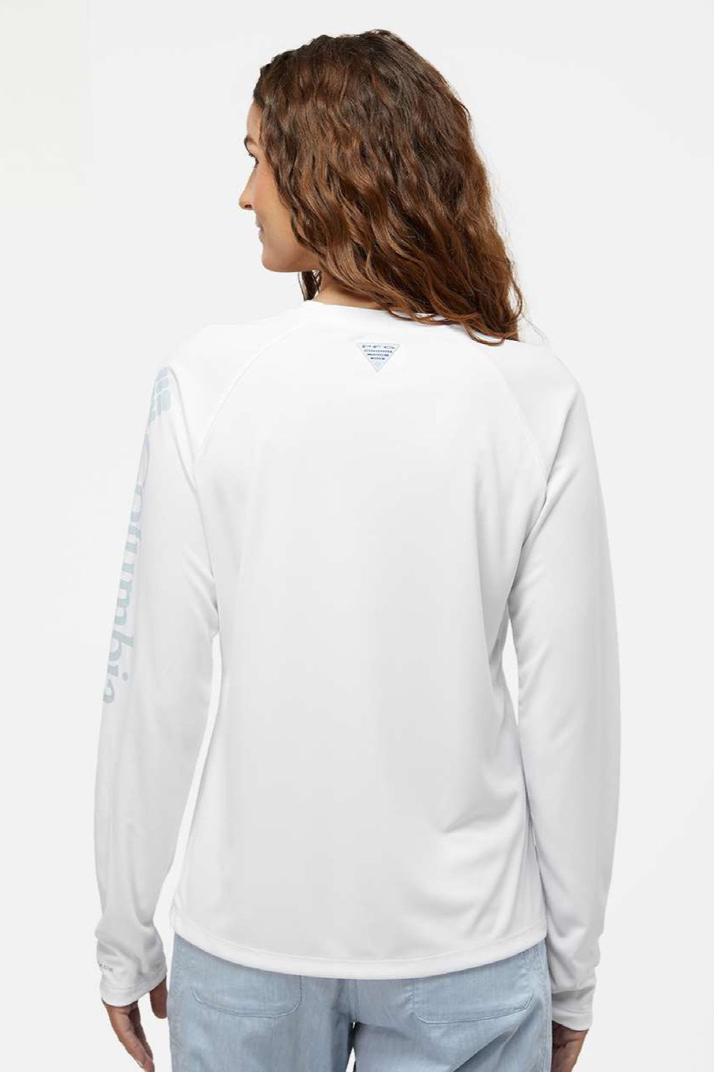 Columbia 212485 Womens PFG Tidal II Long Sleeve Crewneck T-Shirt White/Cirrus Grey Model Back