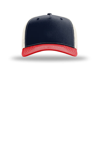 Richardson Hats 112FPC Mens Champ Snapback Trucker Hat Navy Blue/Birch/Red Flat Front