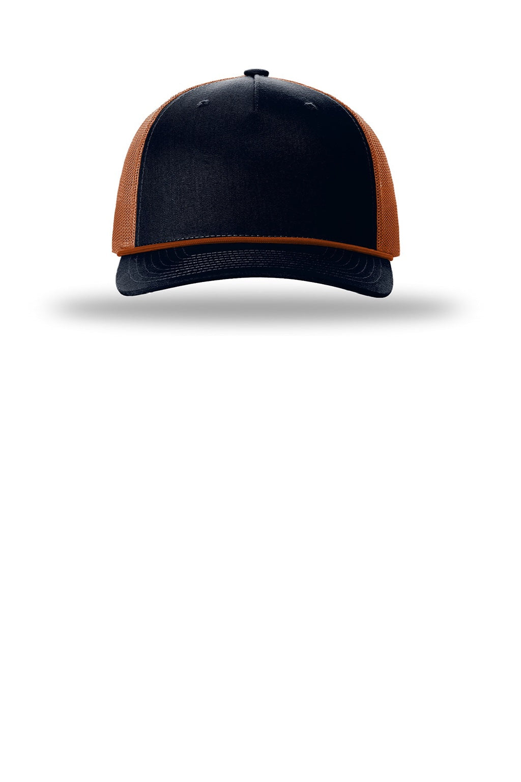 Richardson Hats 112FPR Mens Adjustable Trucker Rope Hat Navy Blue/Dark Orange/Dark Orange Flat Front