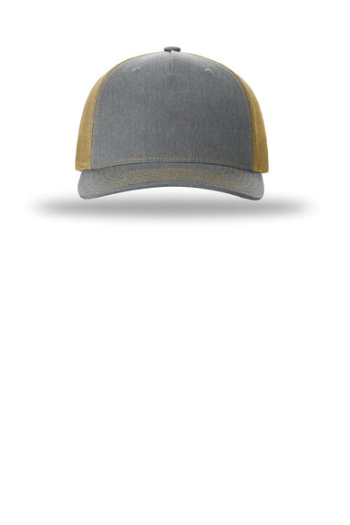 Richardson Hats 112FP Mens 5 Panel Snapback Trucker Hat Heather Grey/Amber Gold Flat Front