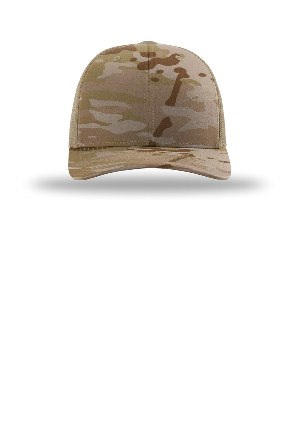 Richardson Hats 112PT Mens Tactical Snapback Trucker Hat Multicam Arid/Tan Flat Front