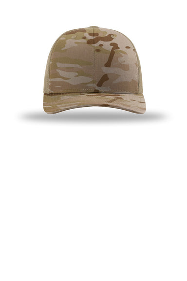 Richardson Hats 112PT Mens Tactical Snapback Trucker Hat Multicam Arid/Tan Flat Front