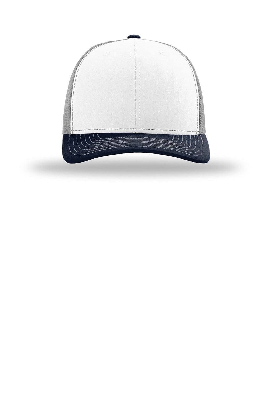 Richardson Hats 112 Mens Snapback Trucker Hat White/Aluminum Grey/Navy Blue Flat Front