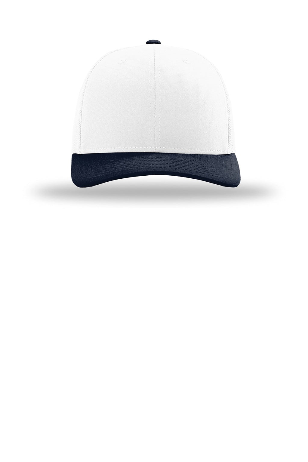 Richardson Hats 112 Mens Snapback Trucker Hat White/White/Navy Blue Flat Front