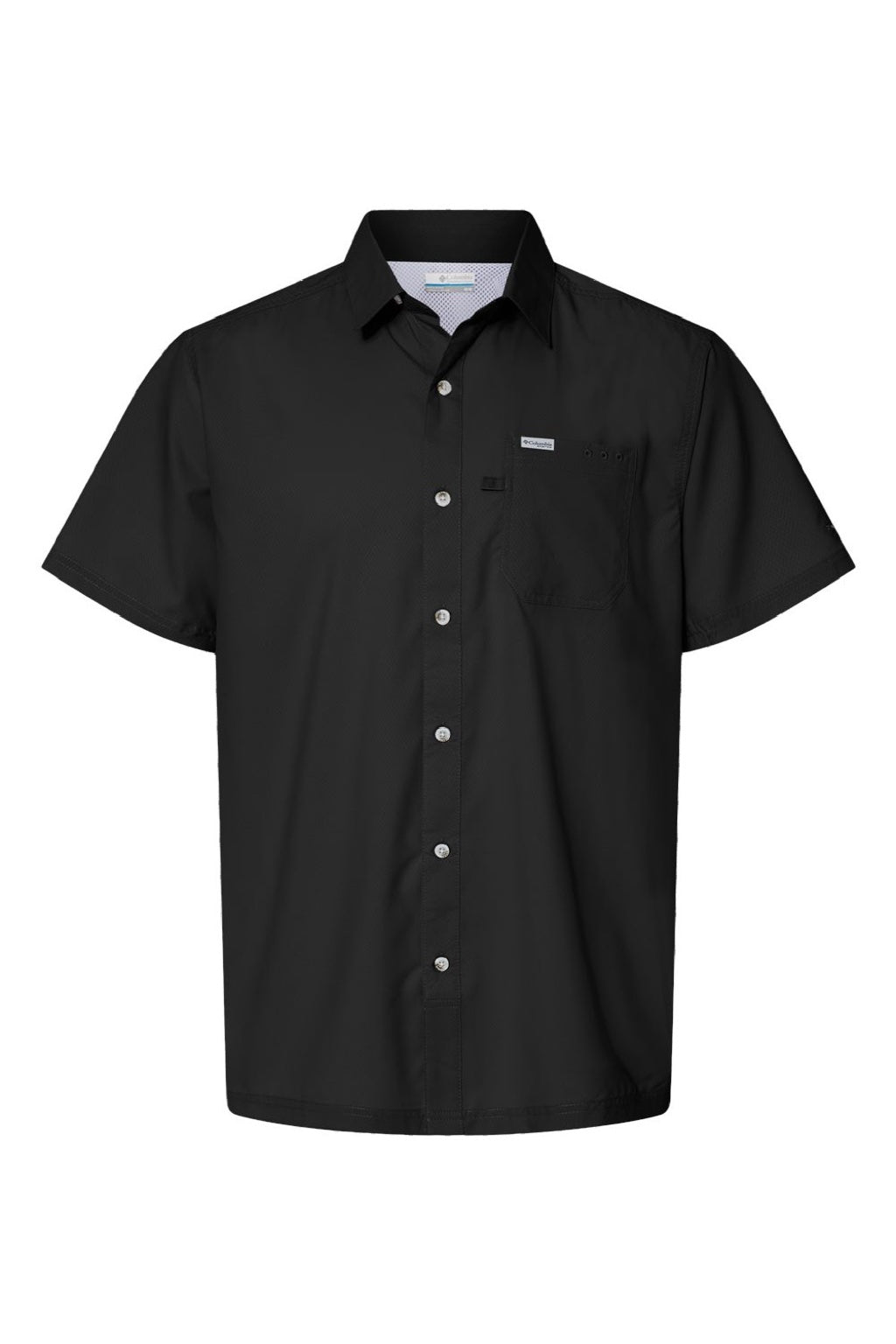Columbia 212484 Mens PFG Slack Tide Moisture Wicking Short Sleeve Button Down Camp Shirt w/ Pocket Black Flat Front