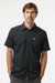 Columbia 212484 Mens PFG Slack Tide Moisture Wicking Short Sleeve Button Down Camp Shirt w/ Pocket Black Model Front