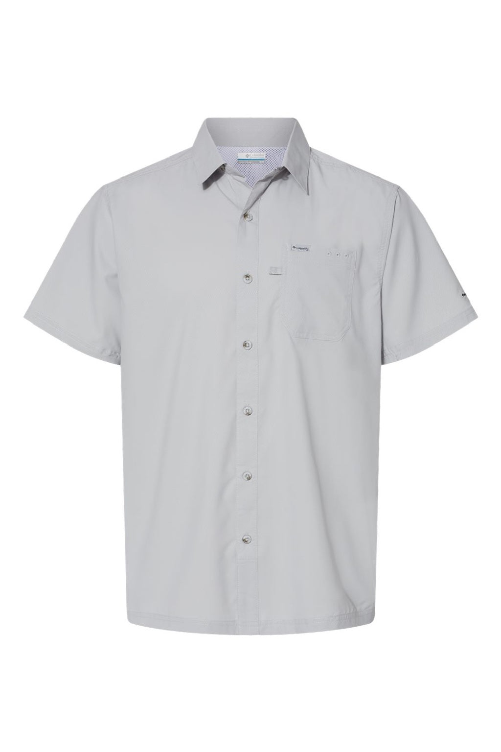 Columbia 212484 Mens PFG Slack Tide Button Down Short Sleeve Camp Shirt Cool Grey Flat Front