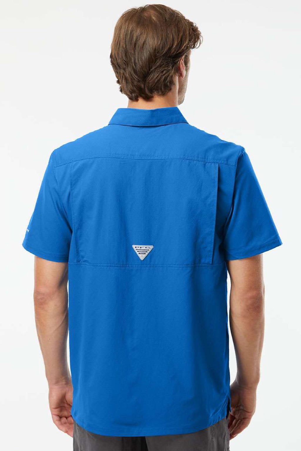 Columbia 212484 Mens PFG Slack Tide Button Down Short Sleeve Camp Shirt Vivid Blue Model Back