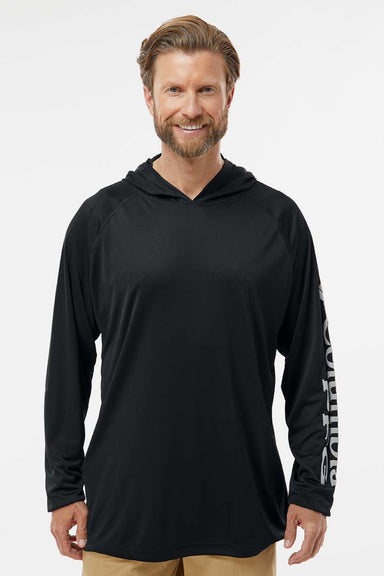 Columbia 212482 Mens PFG Terminal Tackle Long Sleeve Hooded T-Shirt Hoodie Black/Cool Grey Model Front