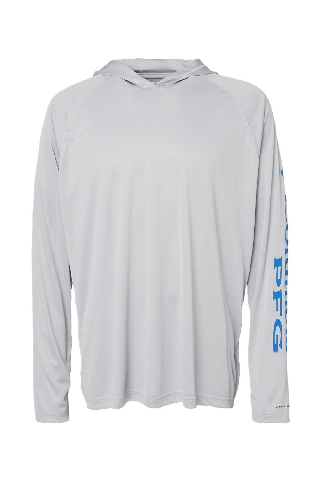 Columbia 212482 Mens PFG Terminal Tackle Long Sleeve Hooded T-Shirt Hoodie Cool Grey/Vivid Blue Flat Front