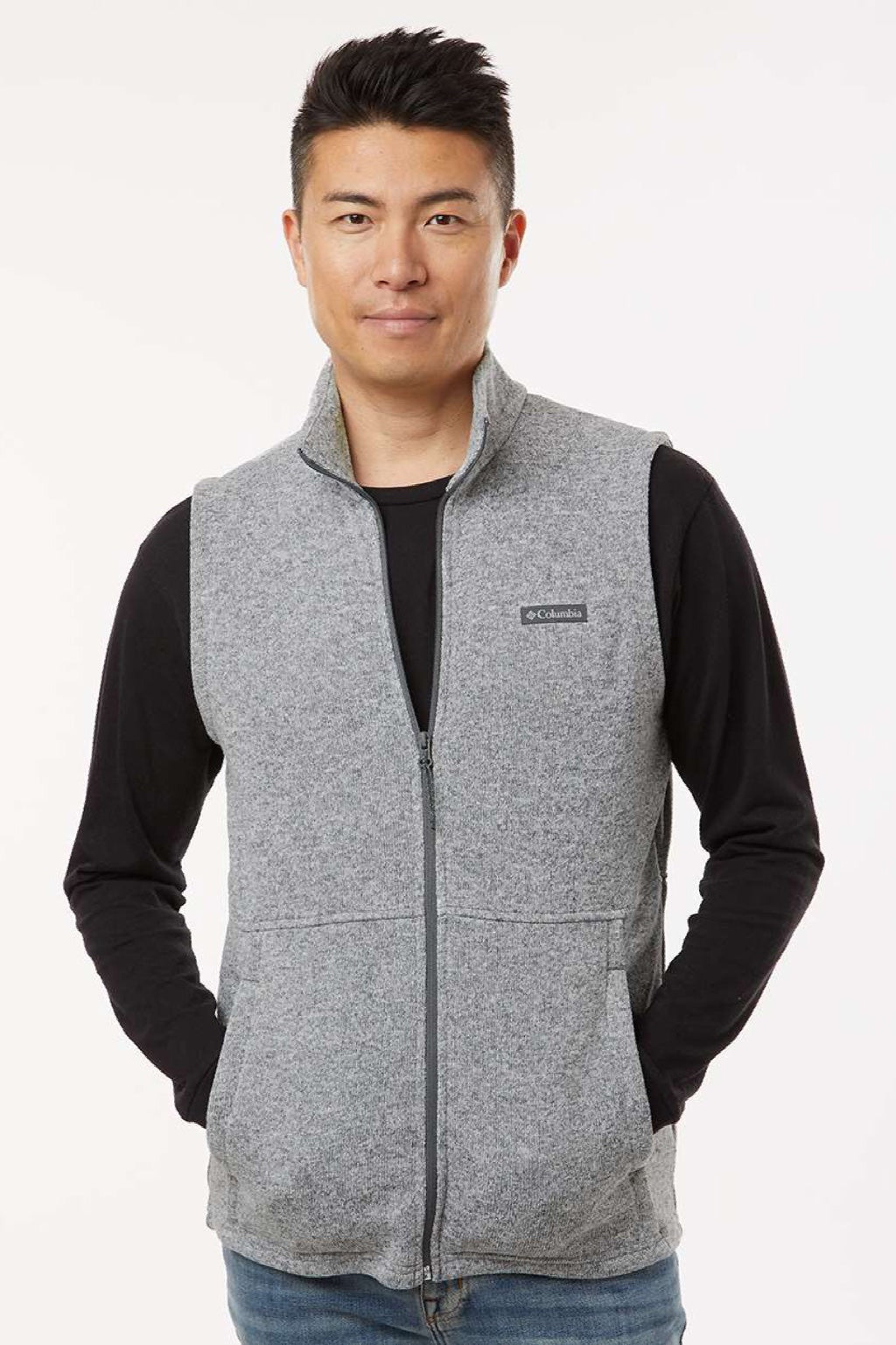 Columbia 209575 Mens Alto Pass Fleece Full Zip Vest Heather City Grey Model Front