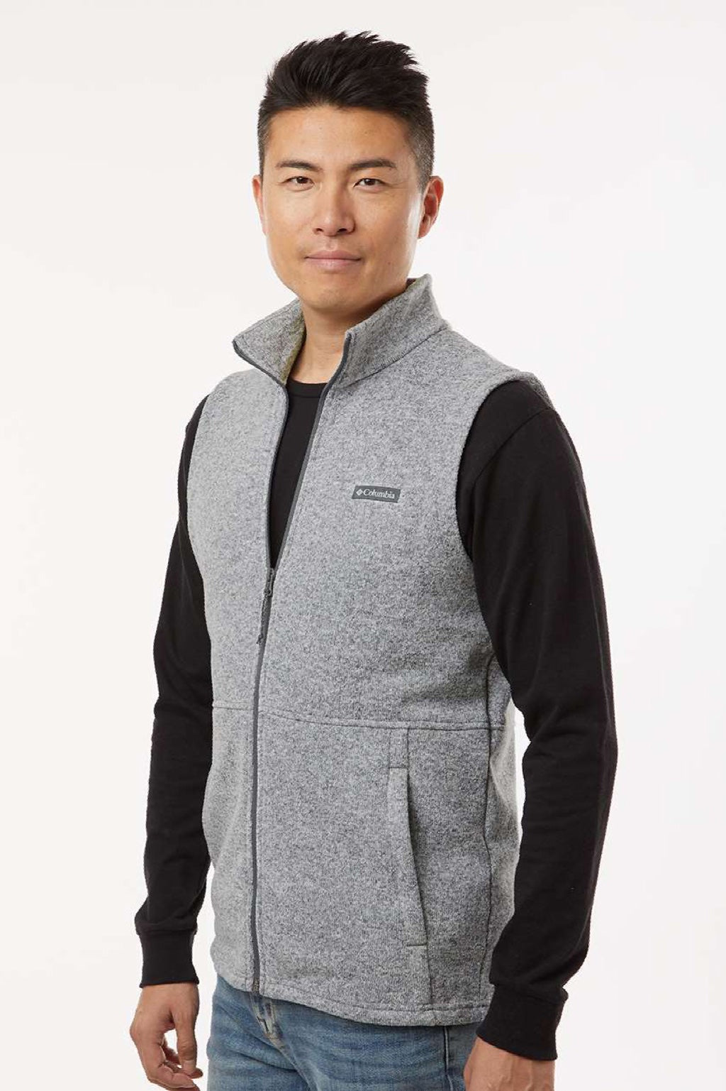 Columbia 209575 Mens Alto Pass Fleece Full Zip Vest Heather City Grey Model Side