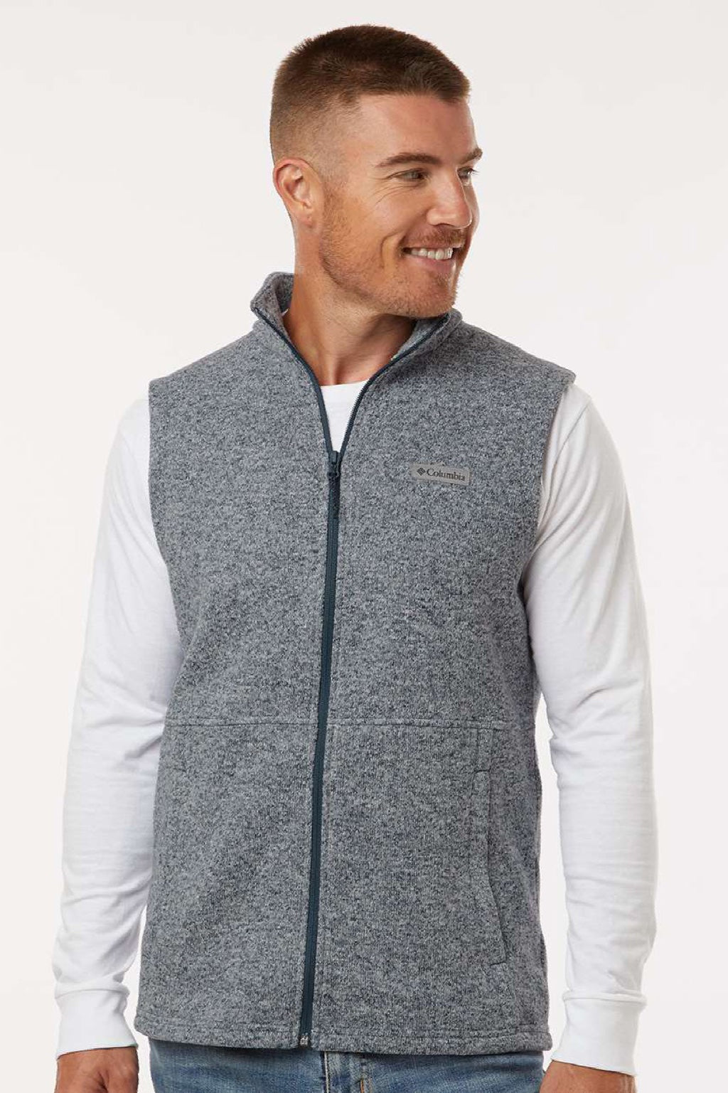 Columbia 209575 Mens Alto Pass Fleece Full Zip Vest Heather Dark Mountain Blue Model Front