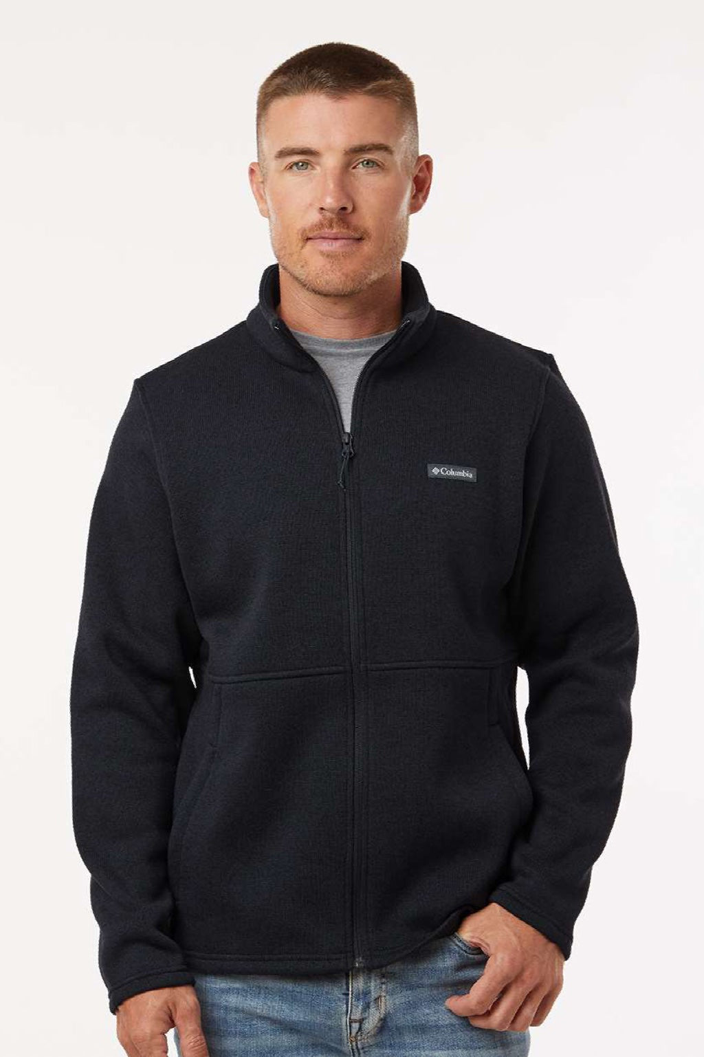 Columbia 209574 Mens Alto Pass Fleece Full Zip Sweatshirt w/ Pockets Black Model Front