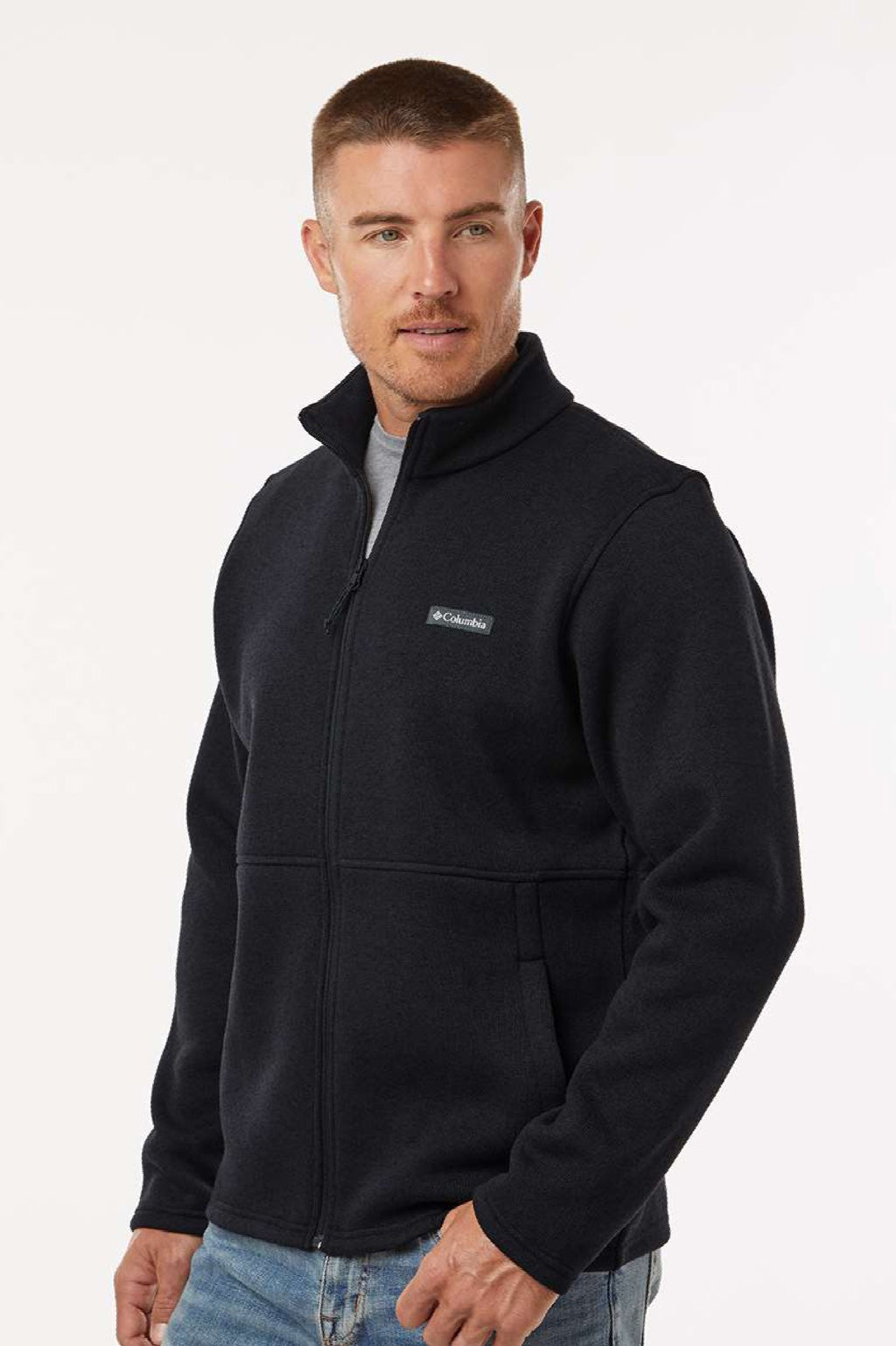 Columbia 209574 Mens Alto Pass Fleece Full Zip Sweatshirt w/ Pockets Black Model Side