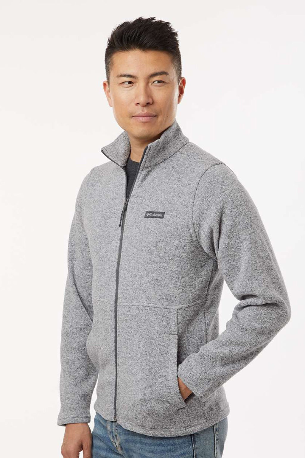 Columbia 209574 Mens Alto Pass Fleece Full Zip Sweatshirt w/ Pockets Heather City Grey Model Side