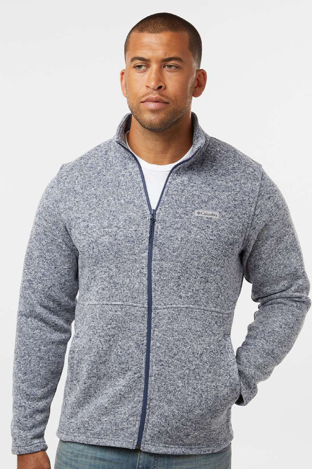 Columbia 209574 Mens Alto Pass Fleece Full Zip Sweatshirt w/ Pockets Heather Dark Mountain Blue Model Front