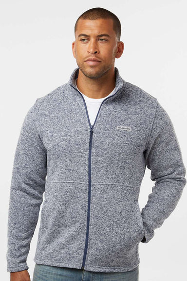 Columbia 209574 Mens Alto Pass Fleece Full Zip Sweatshirt w/ Pockets Heather Dark Mountain Blue Model Front