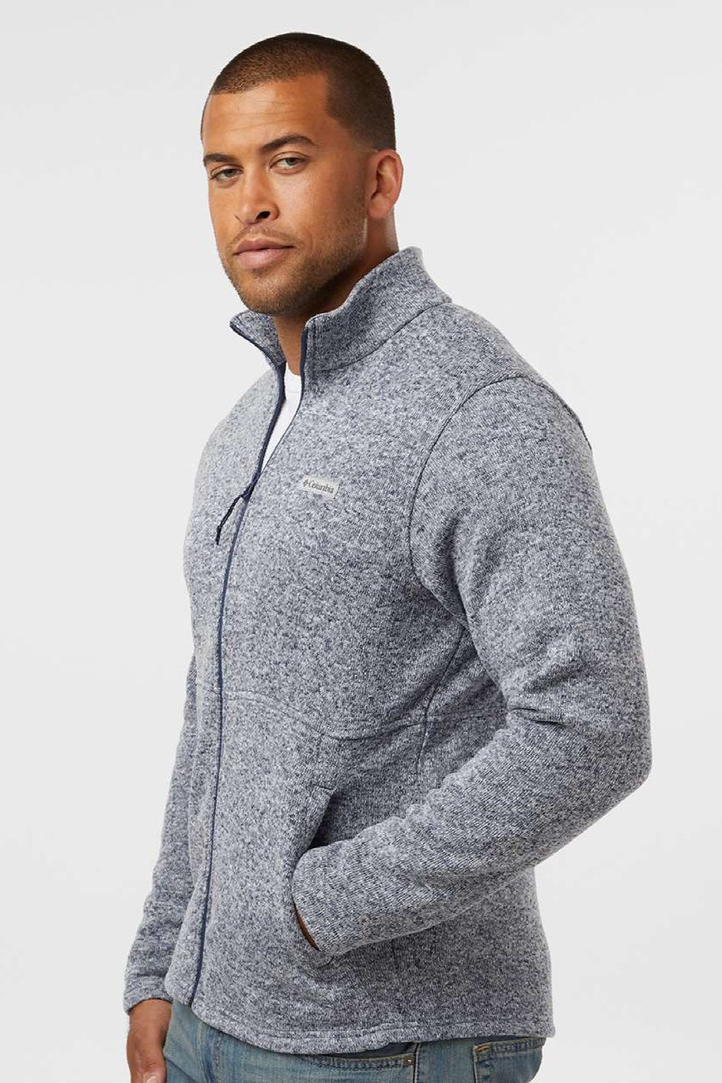 Columbia 209574 Mens Alto Pass Fleece Full Zip Sweatshirt w/ Pockets Heather Dark Mountain Blue Model Side