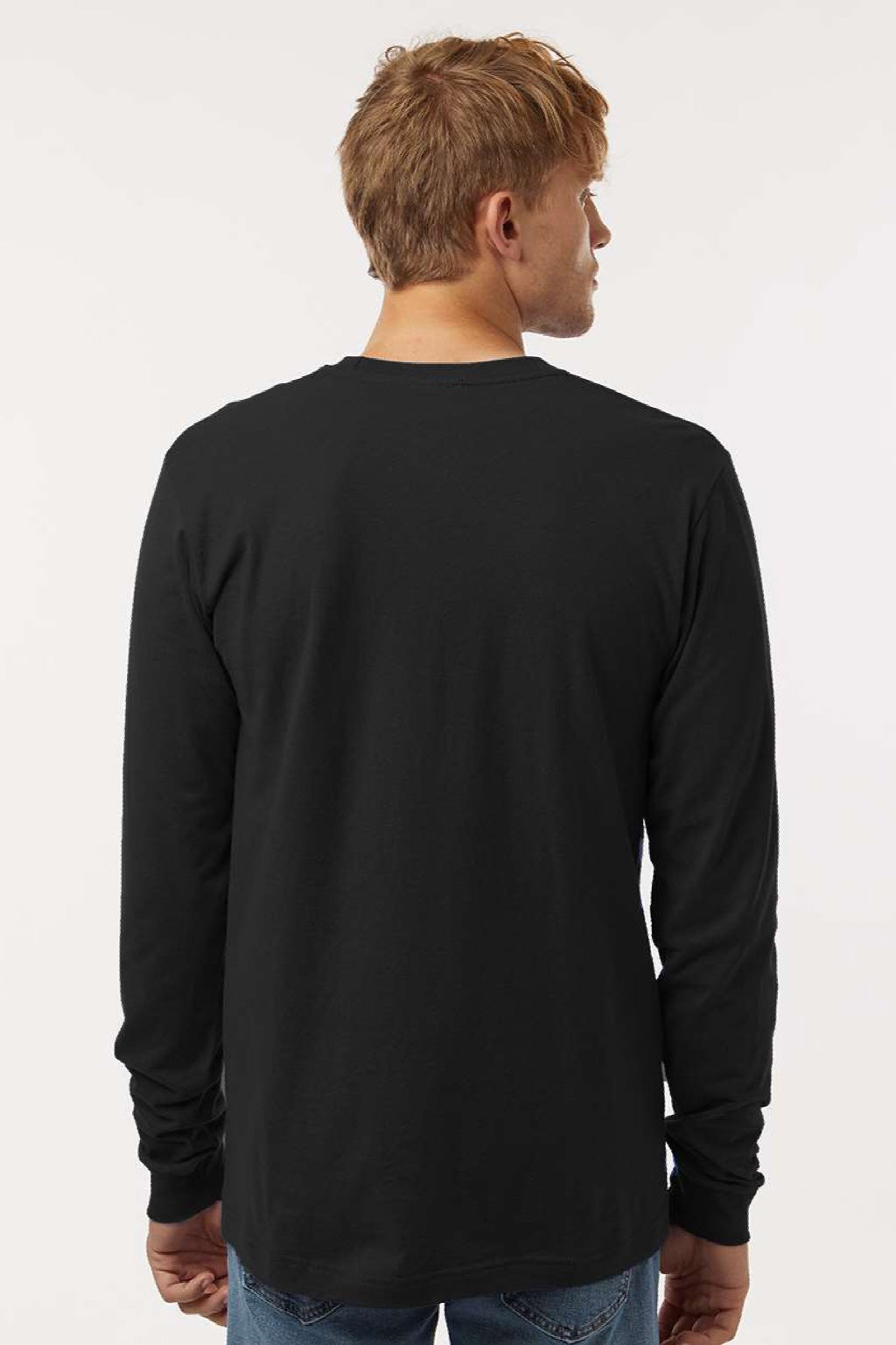 Tultex 202LS Mens Fine Jersey Long Sleeve Crewneck T-Shirt Black Model Back