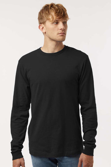 Tultex 202LS Mens Fine Jersey Long Sleeve Crewneck T-Shirt Black Model Front