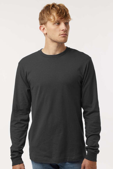 Tultex 202LS Mens Fine Jersey Long Sleeve Crewneck T-Shirt Charcoal Grey Model Front
