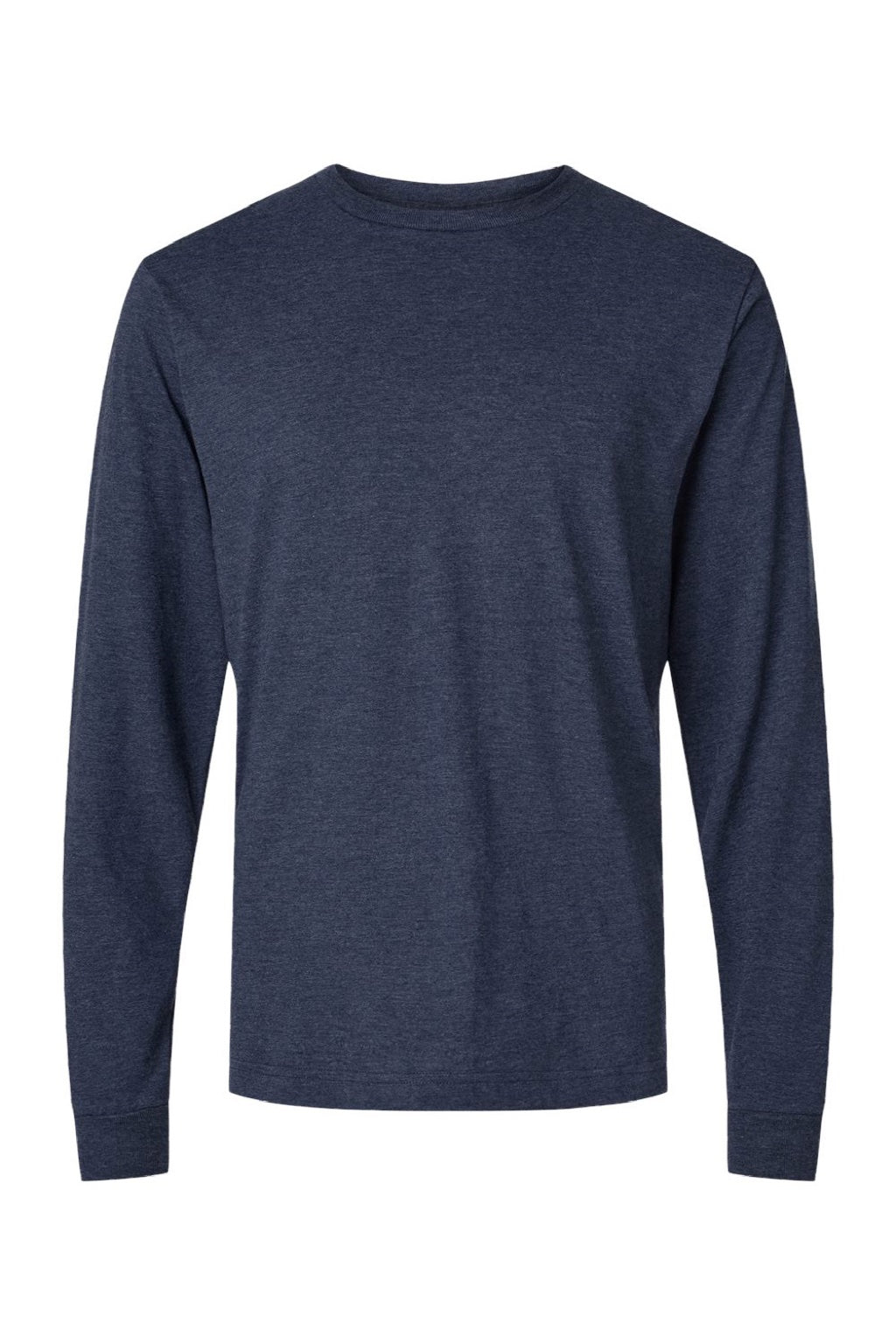 Tultex 202LS Mens Fine Jersey Long Sleeve Crewneck T-Shirt Heather Denim Blue Flat Front