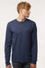 Tultex 202LS Mens Fine Jersey Long Sleeve Crewneck T-Shirt Heather Denim Blue Model Front