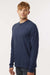 Tultex 202LS Mens Fine Jersey Long Sleeve Crewneck T-Shirt Heather Denim Blue Model Side