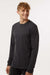 Tultex 202LS Mens Fine Jersey Long Sleeve Crewneck T-Shirt Heather Graphite Grey Model Side