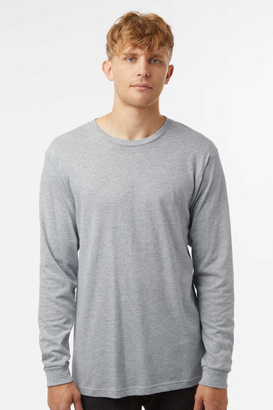 Tultex 202LS Mens Fine Jersey Long Sleeve Crewneck T-Shirt Heather Grey Model Front