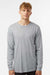Tultex 202LS Mens Fine Jersey Long Sleeve Crewneck T-Shirt Heather Grey Model Front