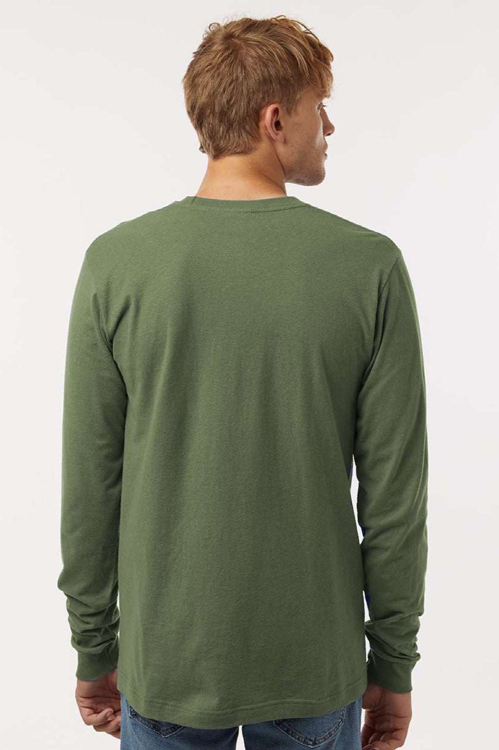 Tultex 202LS Mens Fine Jersey Long Sleeve Crewneck T-Shirt Military Green Model Back