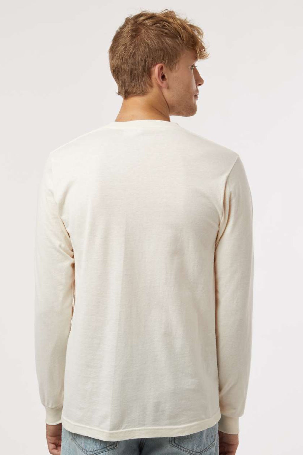 Tultex 202LS Mens Fine Jersey Long Sleeve Crewneck T-Shirt Natural Model Back