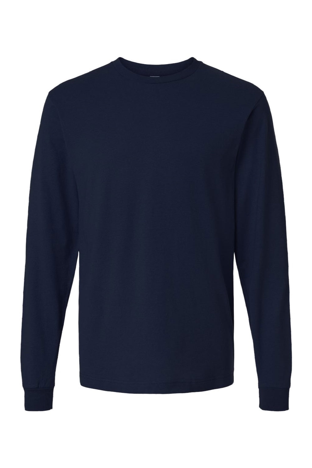 Tultex 202LS Mens Fine Jersey Long Sleeve Crewneck T-Shirt Navy Blue Flat Front