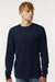 Tultex 202LS Mens Fine Jersey Long Sleeve Crewneck T-Shirt Navy Blue Model Front