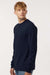 Tultex 202LS Mens Fine Jersey Long Sleeve Crewneck T-Shirt Navy Blue Model Side
