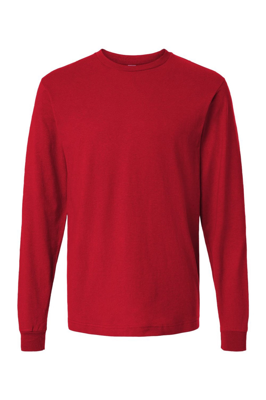 Tultex 202LS Mens Fine Jersey Long Sleeve Crewneck T-Shirt Red Flat Front