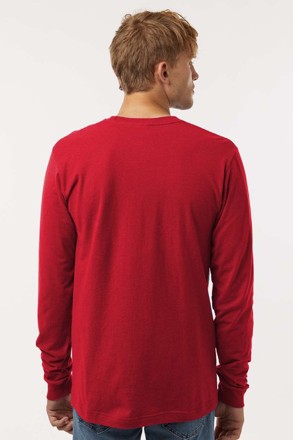 Tultex 202LS Mens Fine Jersey Long Sleeve Crewneck T-Shirt Red Model Back