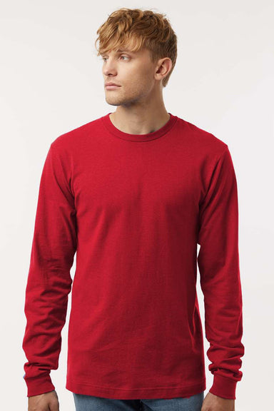 Tultex 202LS Mens Fine Jersey Long Sleeve Crewneck T-Shirt Red Model Front