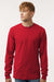 Tultex 202LS Mens Fine Jersey Long Sleeve Crewneck T-Shirt Red Model Front