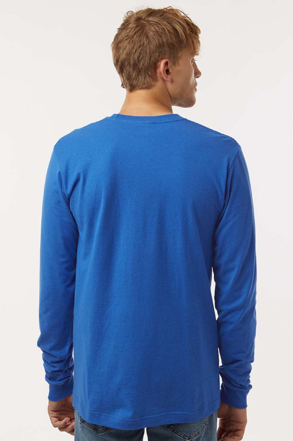 Tultex 202LS Mens Fine Jersey Long Sleeve Crewneck T-Shirt Royal Blue Model Back